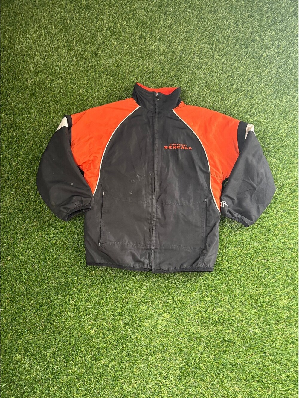 Vintage NFL Cincinnati Bengals Black Orange Polyester Jacket, Kids Small